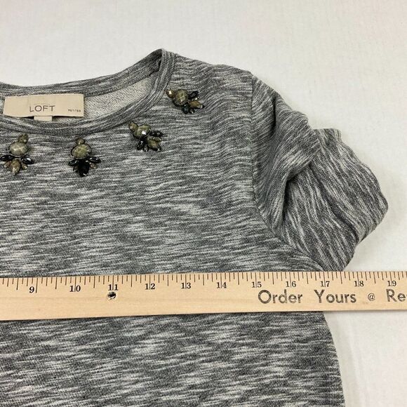 LOFT Womens Cotton Beaded Sweatshirt Gray Short Sleeve Pullover PS Petites - Picture 9 of 12